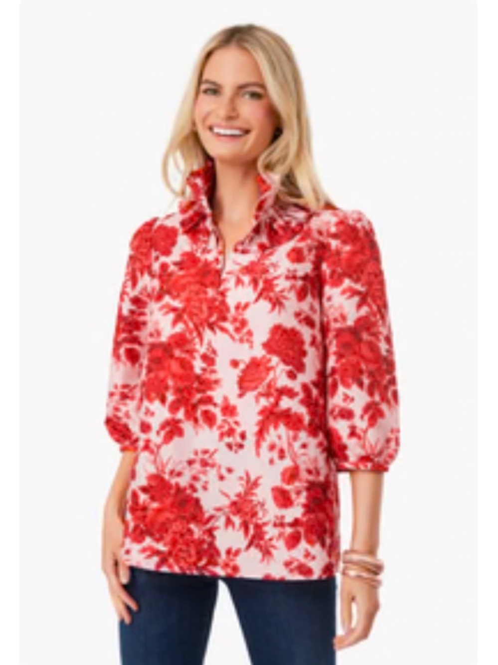 Tuckernuck Red Floral Puff-Sleeve Women's Top